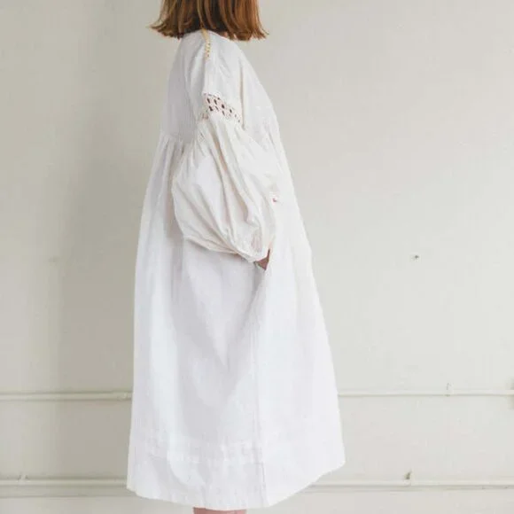 Story MFG. Mon Dress in Ecru Top Stitch - Picture 10 of 10